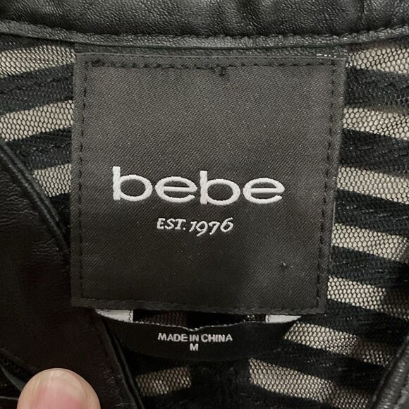 Vintage Y2K Bebe Leather & Mesh Cropped Jacket Size M Fitted Baddie Indie - Picture 3 of 8